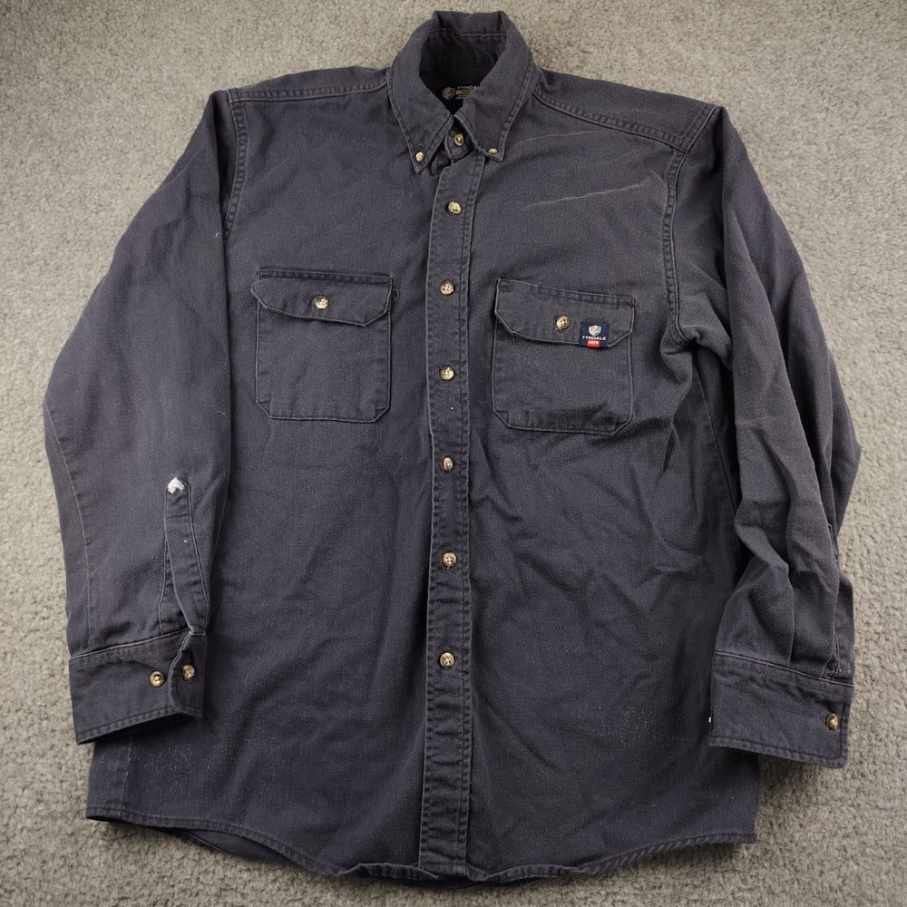 Tyndale FR Work Shirt Flame Resistant Mens Medium Navy Blue Arc Rated USA